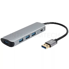 Адаптер концентратор USB 3.1 Type-A --> 4 USB3.0 Alum Shell HUB + PD , VCOM <CU4383A>