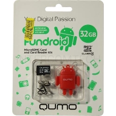 Комплект QUMO для мобильных устройств MicroSD 32GB CL 10 + USB картридер FUNDROID красный