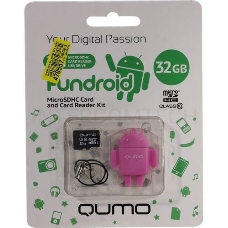 Комплект QUMO для мобильных устройств MicroSD 32GB CL 10 + USB картридер FUNDROID розовый (QM32GCR-MSD10-FD-PNK)