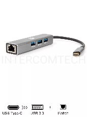 Кабель-концентратор USB 3.1 Type-Cm --> RJ-45+3port USB3.0(f) Aluminum Shell VCOM <DH311A>