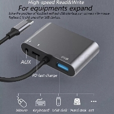 Адаптер USB Type-Cm-->VGA, HDMI 4k*30Hz, USB3.0, PD, Audio,iOpen (Aopen/Qust/VCOM)<ACU4511>