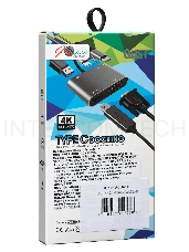 Адаптер USB Type-Cm-->VGA, HDMI 4k*30Hz, USB3.0, PD, Audio,iOpen (Aopen/Qust/VCOM)<ACU4511>
