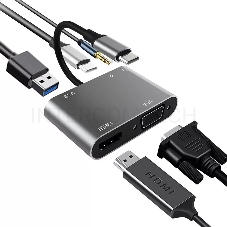Адаптер USB Type-Cm-->VGA, HDMI 4k*30Hz, USB3.0, PD, Audio,iOpen (Aopen/Qust/VCOM)<ACU4511>