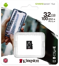 Флеш карта microSDHC 32GB microSDXC Class10 Kingston <SDCS2/32GBSP> Class10 UHS-I Canvas Select up to 100MB/s