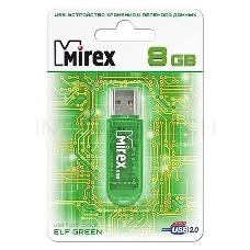 Флеш Диск 8GB Mirex Elf, USB 2.0, Зеленый