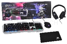 Комплект Оклик HS-HKM300G PIRATE (клавиатура, мышь, коврик для мыши, гарнитура) черный