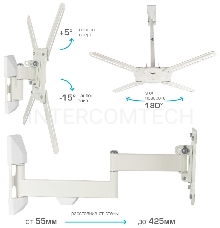 Кронштейн Kromax ATLANTIS-15 white, Наклонно-поворотный, 22-65, VESA до 400x400, до 40кг