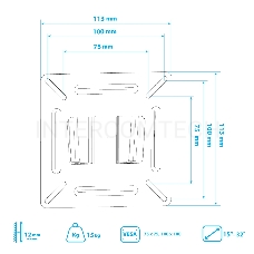 Кронштейн Arm media LCD-01 black, 15-32, max 15 кг, настенный, от стены 12мм, VESA 100x100