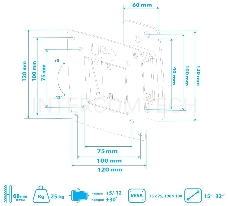 Кронштейн Kromax OPTIMA-102 black, 10-28, max 25 кг, настенный, VESA 100x100 мм