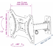 Кронштейн Kromax OPTIMA-203 black, 15-42, max 25 кг, настенный, VESA 200x200 мм