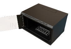 Шкаф коммутационный WRline (WR-TW-0945-GP-RAL9004) настенный 9U 600x450мм пер.дв.стекл 2 бок.пан. 60кг черный 370мм 500мм IP20 сталь