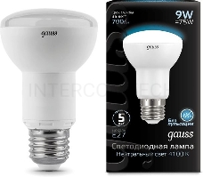 Лампа светодиодная Gauss R63 9Вт цок.:E27 рефлектор 220B 4100K св.свеч.бел.ней. (упак.:10шт) (106002209)