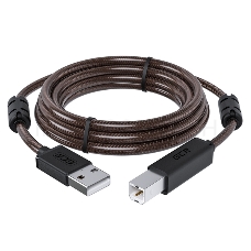 Кабель GCR PROF 5.0m USB 2.0, AM/BM, черно-прозрачный, ферритовые кольца, 28/24 AWG, экран, армированный, морозостойкий, GCR-52419