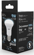 Лампа светодиодная Gauss R63 9Вт цок.:E27 рефлектор 220B 4100K св.свеч.бел.ней. (упак.:10шт) (106002209)