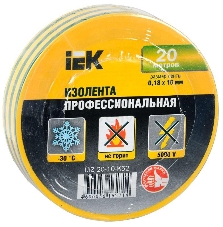 Изолента Iek UIZ-20-10-K52 0,18х19 мм желто-зеленая 20 метров ИЭК