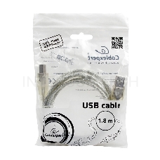 Кабель USB 2.0 Pro Cablexpert CCF-USB2-AMBM-TR-6, AM/BM, 1,8м, экран, феррит.кольца, прозрачный, пакет
