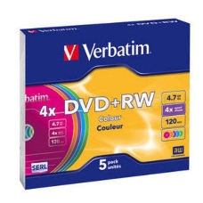 Диск DVD+RW Verbatim 4.7Gb 4x Slim case (5шт) Color (43297)