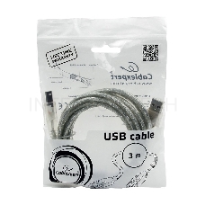 Кабель USB 2.0 Pro Cablexpert CCF-USB2-AMBM-TR-10, AM/BM, 3м, экран, феррит.кольца, прозрачный, пакет