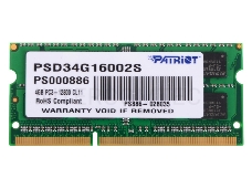 Память Patriot SL 4Gb DDR3 1600MHz  SO-DIMM PSD34G16002S RTL 1*4GB PC3-12800 CL11  204-pin 1.5В