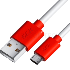 Кабель GCR 0.5m MicroUSB, белый, красные коннекторы, быстрая зарядка, 28/24 AWG, GCR-53214