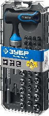 Набор ЗУБР ПРОФЕССИОНАЛ 25351-H38  реверсив с Т-образной рукоят.насадки.рукоят с отсеком для бит.