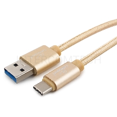 Кабель USB 3.0 Cablexpert CC-P-USBC03Gd-1M, AM/Type-C, серия Platinum, длина 1м, золотой, блистер