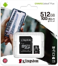 Флеш карта microSDHC 512GB microSDXC Class10 Kingston <SDCS2/512GB> UHS-I Canvas Select up to 100MB/s с адапт.