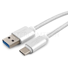 Кабель USB 3.0 Cablexpert CC-P-USBC03S-1M, AM/Type-C, серия Platinum, длина 1м, серебро, блистер