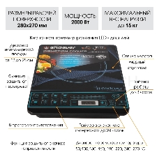 Плита Электрическая Endever Skyline IP-28 2000Вт, цвет варочной поверхности черный, дно посуды от 12-28 см, 8 авто программ, таймер