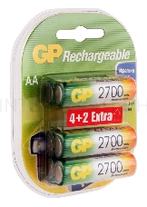 Аккумулятор GP Rechargeable 2700AAHC4/2 AA NiMH 2700mAh (6шт) блистер