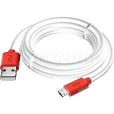 Кабель GCR 2.0m MicroUSB, белый, красные коннекторы, быстрая зарядка, 28/24 AWG, GCR-53217