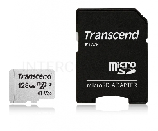 Флеш карта Transcend Micro SecureDigital 128Gb MicroSDXC Class 10 UHS-I U3, SD adapter}(TS128GUSD300S-A)