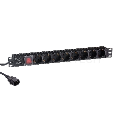 Блок розеток горизонтальный ExeGate ServerPro PDU-19H806 Al-8S-C14-3-SW, 19, 1U, Алюминий, 8 Schuko, кабель с вилкой C14 VDE-250V-10A-3*1.5mm2, 3 метра, выкл. с подсветкой SPD1, черный