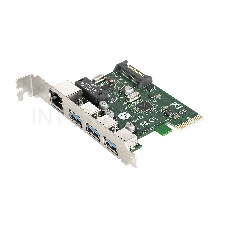 Контроллер сетевой ExeGate EXE-361 PCI-E 2.0, 3*USB3.0 ext + LAN UTP 1000Mbps, раз.доп.пит.OEM)