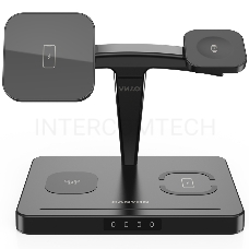 Беспроводная зарядная станция CANYON WS-404 4in1 Wireless charger, with input 12V3A DC Eu adapter , Output 15W/10W/7.5W/5W, 161*105*138mm, 0.510Kg, Black