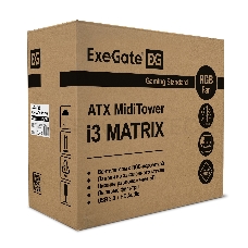 Корпус Miditower ExeGate i3 MATRIX-PPX800 (ATX, БП 800PPX 14см, 2*USB+1*USB3.0, HD аудио, черный, 2 вент. 18см с RGB подсветкой, пылевые фильтры, передняя и боковая панели - закаленное стекло)