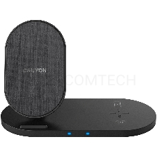 Беспроводное зарядное устройство CANYON WS-202 2in1 Wireless charger, Input 5V/3A, 9V/2.67A, Output 10W/7.5W/5W, Type c cable length 1.2m, PC+ABS,with PU part ,180*86*111.1mm, 0.185Kg,Black