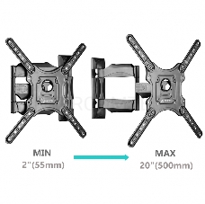 Кронштейн ONKRON M4 BLACK / 32-55 макс. 400*400, 2 колена, наклон -5º+8º, поворот 180º макс, от стены 55-500мм, черный