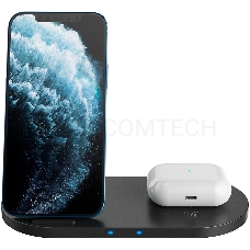 Беспроводное зарядное устройство CANYON WS-202 2in1 Wireless charger, Input 5V/3A, 9V/2.67A, Output 10W/7.5W/5W, Type c cable length 1.2m, PC+ABS,with PU part ,180*86*111.1mm, 0.185Kg,Black