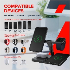 Беспроводная зарядная станция CANYON WS-404 4in1 Wireless charger, with input 12V3A DC Eu adapter , Output 15W/10W/7.5W/5W, 161*105*138mm, 0.510Kg, Black
