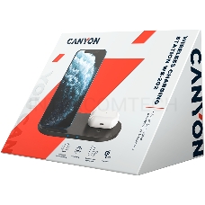 Беспроводное зарядное устройство CANYON WS-202 2in1 Wireless charger, Input 5V/3A, 9V/2.67A, Output 10W/7.5W/5W, Type c cable length 1.2m, PC+ABS,with PU part ,180*86*111.1mm, 0.185Kg,Black