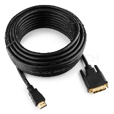 Кабель HDMI-DVI Gembird, 10м, 19M/19M, single link, черный, позол.разъемы, экран CC-HDMI-DVI-10MC