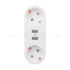 Двойник электрический линейный 16 А с заземлением + 2 USB-порта, 2,4 А, белый REXANT
