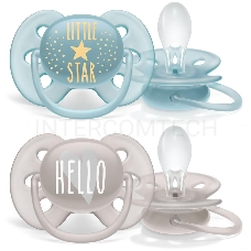 Пустышка ultra soft, Little star/Hello, 6-18 мес., 2 шт, для мальчиков