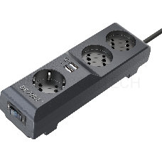 Сетевой фильтр Surge protector Pilot 3G 3xGP euro outlets, 10А/2.2кВа, 2xUSB, 7m, black