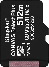 Флеш карта microSDHC 512GB microSDXC Class10 Kingston <SDCS2/512GBSP> UHS-I Canvas Select up to 100MB/s без адапт