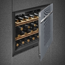 Винные шкафы SMEG/ Linea, Холодильный шкаф для вина встраиваемый, 60 см, высота 45 см, петли справа, серебристое стекло