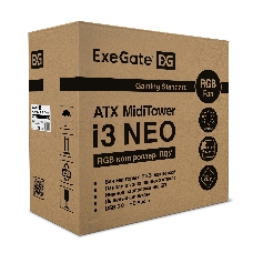 Корпус Miditower ExeGate i3 NEO-PPX800 (ATX, БП 800PPX 14см, 2*USB+1*USB3.0, HD аудио, черный, 3 вент. 12см с RGB подсветкой, контроллер + ПДУ, ARGB MB кабель, пылевые фильтры, боковая панель - закаленное стекло)