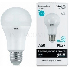 Лампа GAUSS LED Elementary Арт. 23229  A60 20W E27 4100K 1/10/40 груша