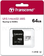 Флеш карта Micro SecureDigital 64Gb Transcend Class 10 TS64GUSD300S-A  {MicroSDXC Class 10 UHS-I, SD adapter}
